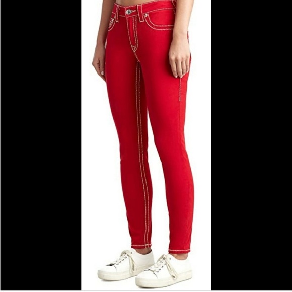 True religion Jennie skinny jeans in red with white stitching. Size 29 - Picture 3 of 15